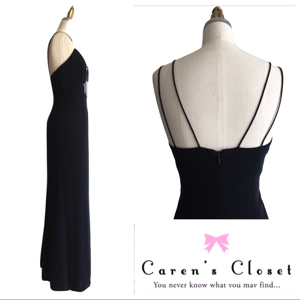 Tahari Black Rhinestone Art Deco Gown - Picture 3 of 6